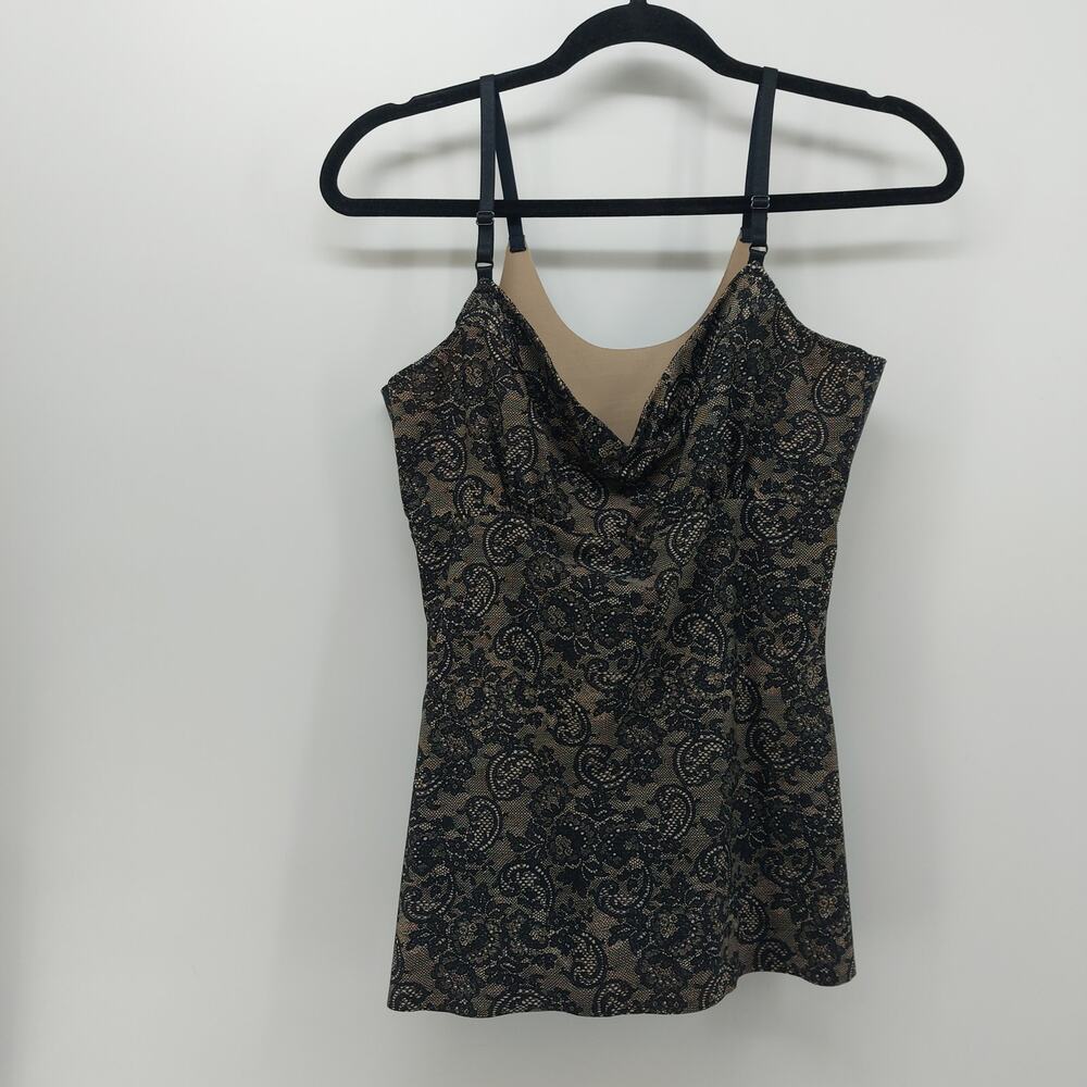 Warners Camisole Toop Size L Black Lace Print Beige Intimate
